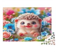 Hedgehog Puzzles Imposible,desafío for Adults Cute Hedgehog Nestled Among Colorful Flowers Juego Educativo 1000 Piezas Obra De Arte De Juego De Para Adultos, Regalos A Partir De 14 Años 70x50cm/1000pc