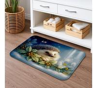 Hedgehog - Tapete de baño de invierno de secado rápido, lindo animal floral, absorbente, antideslizante, decorativo, de franela, lavable, para baño, baño, baño, 16 x 24 pulgadas