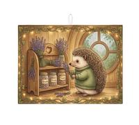 Hedgehog - Tapete de secado de platos de lavanda para cocina, rústico verde floral, absorbente para platos, almohadilla de secado de microfibra Spring Nature para mostrador, 18 x 24 pulgadas