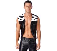 Hedmy Chaleco de Vaqueros de Rodeo Western para Hombre Chaleco Franela con Estampado de Vaca Disfraz de Cowboy Pistolero Juego de Rol S-4XL B Negro 3XL