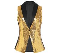 Hedmy Chaleco sin mangas de lentejuelas brillantes para damas con cuello en V para fiestas y banquetes Dorado S