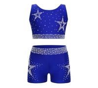 Hedmy Conjunto Deportivo Top y Pantalón Niña Traje de Gimnasia Rítmica con Pedrería Brillante Traje de Danza Ballet Disfraz de Equilibrista Azul 9-10 años
