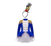 Hedmy Disfraz de Maestro de Ceremonias Circo de Lujo para Niña Disfraz Majorette de Banda Vestido Ballet de Tutú de Manga Larga con Borlas y Diadema 3-14 Años Azul Real 7-8 años