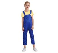 Hedmy Disfraz de Minions para Niños Traje de Fontanero con Mono Pantalones con Peto Azul + Camiseta de Manga Corta a Rayas Amarillos Disfraz de Dibujos Animados Cosplay Amarillo 7-8 años
