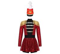 Hedmy Disfraz Majorette de Tambor para Niñas Disfraz Cascanueces Soldadito de Plomo con Sombrero de Banda de Música Disfraz de Domadora Circo Carnaval 5-16 Años A Rojo 7-8 años
