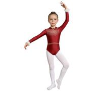 Hedmy Maillot de Ballet Niña Manga Larga Puño de Encaje Cuello Muñeca Puño borgoña 5-6 años