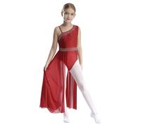 Hedmy Maillot Leotardo de Gimnasia Rítmica con Tul Flotante para Niña Vestido de Danza Contemporánea sin Mangas con Pedrería Brillante Disfraz de Bailarina 5-16 Años borgoña 13-14 años