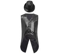 Hedmy Traje de Baile Jazz para Niñas con Lentejuelas Chaleco Esmoquin y Sombrero Chaleco Disfraz de Bailes Actuaciones Festivales Negro 15-16 años