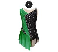 Hedmy Traje de Patinaje Artistico para Niña Competición Maillot con Falda Patinaje sin Mangas + Diadema Vestido Brillante de Baile Contemporáneo Verde y Negro 9-10 años