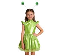 Hedmy Traje Extraterrestre Alien de Brillante para Niñas Vestido Alienígena con Diadema Espacial Disfraz Fever de Cadete del Espacio Marciano de Cosplay Verde 9-10 años
