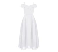 Hedmy Vestido Largo de Elegante para Niña Vestido Gasa de Fiesta Sólido con un Hombro Vestido de Graduación Cóctel Desfile Formal 7-16 Años Blanco 13-14 años