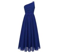 Hedmy Vestido Largo de Fiesta Elegante de Niñas Flores Desfile sin Mangas de un Hombro Detalles de Bordado de Encaje Vestido de Noche de Gasa Plisada Azul 9-10 años