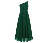 Hedmy Vestido Largo de Fiesta Elegante de Niñas Flores Desfile sin Mangas de un Hombro Detalles de Bordado de Encaje Vestido de Noche de Gasa Plisada Verde 13-14 años