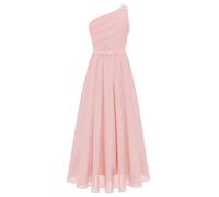 Hedmy Vestido Largo de Fiesta Elegante de Niñas Flores Desfile sin Mangas de un Hombro Detalles de Bordado de Encaje Vestido de Noche de Gasa Plisada Rosa 15-16 años