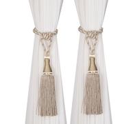 HedongHexi Paquete de 2 alzapaños grandes con borlas, alzapaños de cuerda de cortina de lujo, alzapaños decorativos para el hogar, alzapaños trenzados con borlas (beige, 2 unidades)