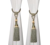 HedongHexi Paquete de 2 alzapaños grandes con borlas, alzapaños de cuerda de cortina de lujo, alzapaños decorativos para el hogar, alzapaños trenzados con borlas (verde, paquete de 2)