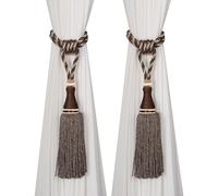 HedongHexi Paquete de 2 alzapaños grandes con borlas, alzapaños de cuerda de cortina de lujo, alzapaños decorativos para el hogar, alzapaños trenzados con borlas (café oscuro, 2 unidades)