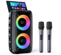 HEEBUKE Karaoke 2 Microfonos Inalambricos, Altavoz Bluetooth Portátil para Adultos con 2 Micrófonos Inalámbricos, Sistema PA para Adultos y Niños con Luces LED para Fiestas