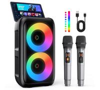 HEEBUKE Karaoke 2 Microfonos Inalambricos (Novedad 2025): Altavoz Bluetooth con Sonido Envolvente y micrófonos de Voz cálida. Conecta por Bluetooth, AUX, USB o FM a tu TV, Smartphone, Tablet