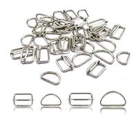 HEEFEN 40 piezas de hebillas metálicas 32mm 25mm cinturón de ajuste D anillos para bolsos, bolso, correa, mochila (Plateado 25+32mm D+Ajustable)