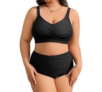 heekpek Bañadores Mujer Tallas Grandes Dos Piezas Push Up Cuello V Bikini Mujer Talla Grande Estampado Talle Alto Bañador Reductor Mujer Vientre Plano, Negro, XXL