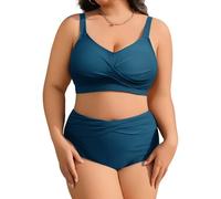 heekpek Bañadores Mujer Tallas Grandes Dos Piezas Push Up Cuello V Bikini Mujer Talla Grande Estampado Talle Alto Bañador Reductor Vientre Plano, Azul Verde, XXL