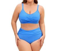 heekpek Bañadores Mujer Tallas Grandes Dos Piezas Push Up Cuello V Bikini Mujer Talla Grande Estampado Talle Alto Bañador Reductor Mujer Vientre Plano, Azul Claro, 3XL