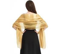 heekpek Bufanda Chal Mujer Elegante Estolas Fiesta Ligero Transparente Brillante Poliéster Moda Chal Bufanda Seda Mujer Capa Gasa Fiesta, Boda, Oro