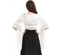 heekpek Bufanda Chal Mujer Elegante Estolas Fiesta Ligero Transparente Brillante Poliéster Moda Chal Bufanda Seda Mujer Capa Gasa Fiesta, Boda, Blanco
