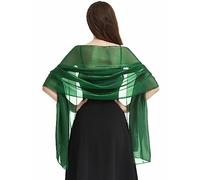 heekpek Bufanda Chal Mujer Elegante Estolas Fiesta Ligero Transparente Brillante Poliéster Moda Chal Bufanda Seda Mujer Capa Gasa Fiesta, Boda, Verde oscuro