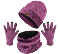 heekpek Bufanda Gorro Guantes para Hombre Invierno Regalos para Hombre Mujer Unisexo Set de Bufanda Conjunto de Guantes de Punto BufaSombrero de Invierno Gorras Con Bufanda (Rosa)