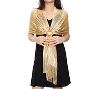 heekpek Bufanda Mujer Elegante Pañuelos Chales Brillante Fulares, para Boda, Fiesta, Comuniones, Eventos de Noche, Oro