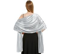 heekpek Bufanda Mujer Fiesta Bufanda Chal Elegante Saten Bufanda Grande Estola Mujer Chales para Vestidos Chales de Fiesta Brillante para Ceremonia, Boda, Plateado claro