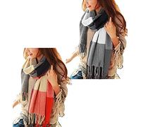 heekpek Bufanda Mujer Invierno Otoño Tartan Bufanda Caliente Suave Larga Bufanda Cachemira Mujer con Borlas, 2 piezas B
