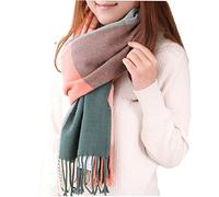 Heekpek Bufanda Mujer Invierno Otoño Tartan Caliente Suave Larga Cachemira con Borlas, Rosa+Verde