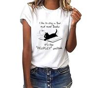 heekpek Camiseta Manga Corta Mujer Blanca Basicas T-Shirt Mujer Algodon Casual Cuello Redondo Camiseta de Verano con Estampado, Gato Perezoso, S