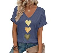 heekpek Camiseta Manga Corta Mujer Cuello en V Sexy Camisetas Verano T-Shirt Mujer Casual con Estampado, Azul Marino, S