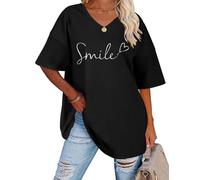 heekpek Camiseta Manga Corta Mujer Talla Grande Verano Cuello en V Holgada Algodon T-Shirt Mujer Casual Básica Camiseta de Mujer, Gris Oscuro, XXL
