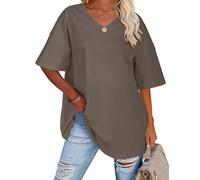 heekpek Camiseta Manga Corta Mujer Talla Grande Verano Cuello en V Holgada Algodon T-Shirt Mujer Casual Básica Camiseta de Mujer, Gris Oscuro, M