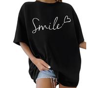 heekpek Camiseta Mujer Talla Grande Algodon Cuello Redondo Estampada Manga Corta Verano Casual Oversize Camisetas T-Shirt Mujer, Negro, XL