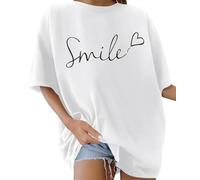 heekpek Camisetas Manga Corta Mujer Talla Grande Algodon Cuello Redondo Estampada Camiseta Mujer Verano Casual Oversize Camisetas T-Shirt Mujer, Blanco, XL