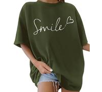 heekpek Camisetas Manga Corta Mujer Talla Grande Algodon Cuello Redondo Estampada Camiseta Mujer Verano Casual Oversize Camisetas T-Shirt Mujer, Verde Militar, XXL
