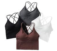 heekpek Reggiseno Casuale Sportivo Donna 3 Pezzi Elasticità Bustier Reggiseni con Imbottito Estraibili Senza Ferretto Reggiseno a Canotta Incrociata per Corsa Jogging Yoga (Schwarz+Grau+Weiß+Kaffee)