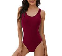 heekpek Trajes de Baño una Pieza Bañadores Mujer Chaleco Estilo Gradiente de Color Cintura Alta Slim Fit Bañador Deportivo Mujer, Vino Tinto, L