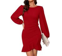 heekpek Vestido de Fiesta Mujer Elegante Manga Larga | Vestidos Ajustado, Cuello Redondo, Bodycon, Mini Vestido de Volante Dobladillo, Vestidos para Coctel Invitada Nochevieja