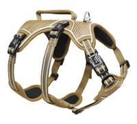 HEELE Arnes para Perros No Escape, Arnes Antitirones Perro Antiescape, Liberación en Cuello, Arnés Totalmente Reflectante con asa Acolchada, Arnés para Perros Grandes y Activos, Marrón, L