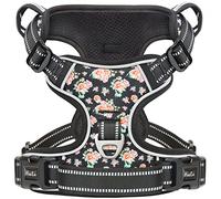 HEELE Arnés Reflectante para Perro, antitirones, Control, 2 Anillos de Metal, Flores-Negro, XS
