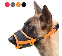 HEELE Bozal para Perros, Anti-Mordedor, Malla Transpirable, Negro-Naranja, M