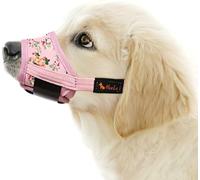HEELE Bozal para Perros Medianos Bozales Perro Anti-Ladridos con Anti-Mordida Bozales para Perro Suave Ajustables con Bonito Estampado Corte de Uñas y Colirio, Flor Rosa, M