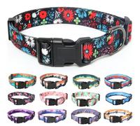 HEELE Collar para Perros con Hebilla de Liberación Rápida, Cómodos, Ajustable, Lindos Patrones, Floral Collar para Perro Pequeño Mediano Grande, Rojo Vivo, L